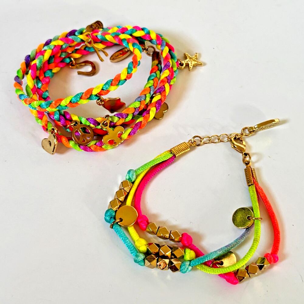 Bracelet Set Neon Cord Ettika Gold Tone Charms Braided Y2K Boho Stack USA